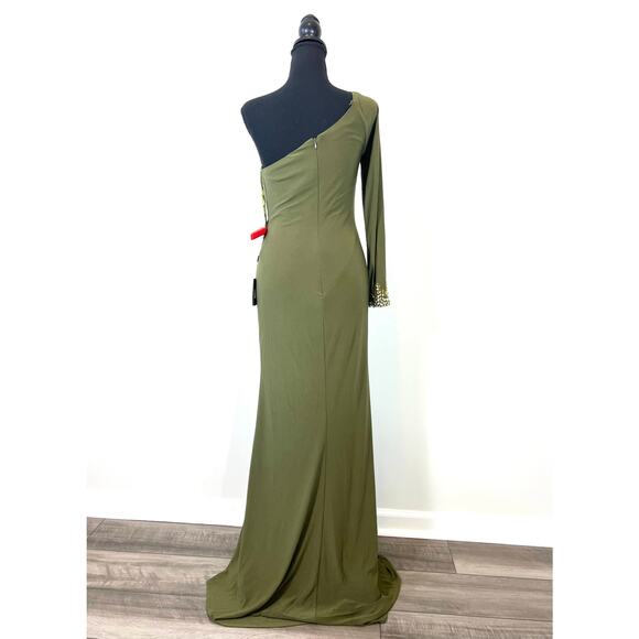 Mac Duggal Olive Green One-Shoulder Maxi Dress - Picture 3 of 6
